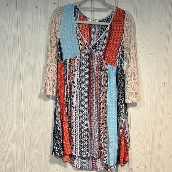 Military Hippie Dresses & Skirts - Military Hippie Boho Tunic/Dress with Lace 3/4 Sleeves, Size S